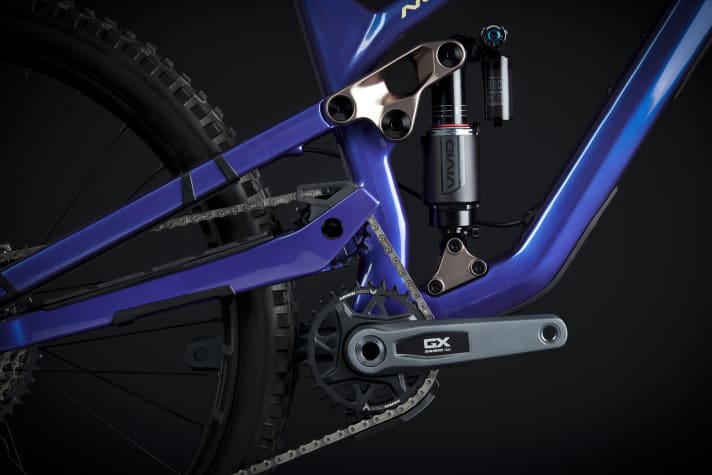 The frame geometry has been designed to minimise pedal kickback and make better use of the suspension travel.
