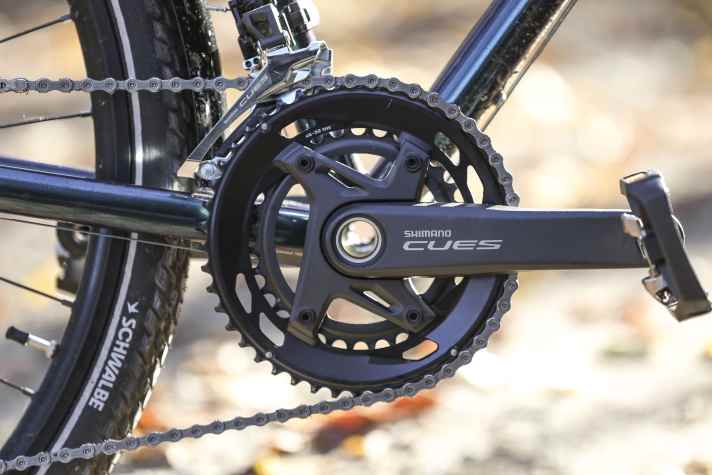 The Cues shifting system is designed for smooth shifting and durability. This makes sense on a bike explicitly for long distances.
