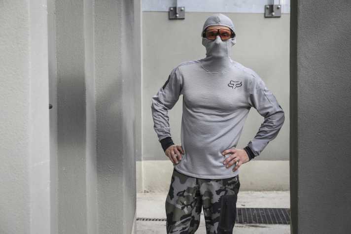 The Fox Defend thermal jersey keeps you warm and you can even rob a bank without being recognised.