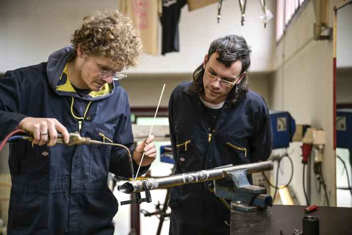 Silver soldering requires less heat and less protective equipment. This is used to solder the bottle holder threads, for example.