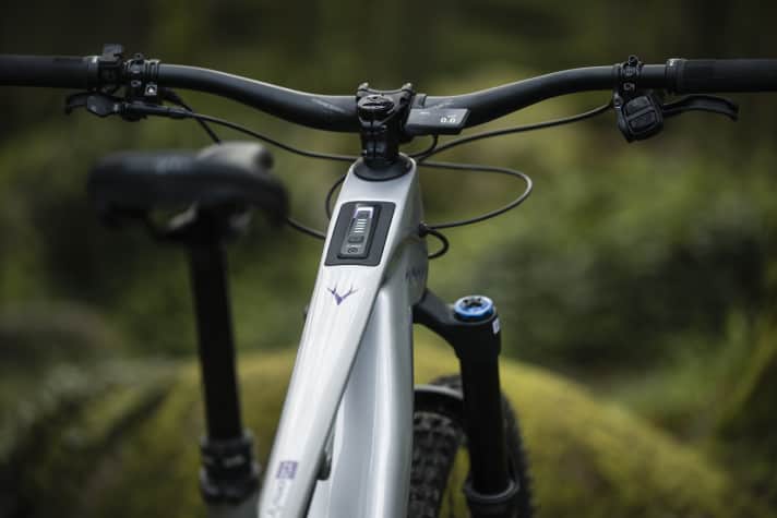 The adapter plate on the top tube reveals that this frame is probably already prepared for a future generation of Bosch displays.