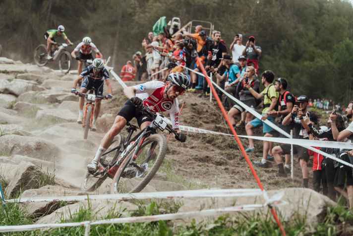 On course: Mathias Flückiger on the racetrack in Val di Sole, 2021.