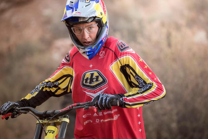 Jaxson Riddle in a motocross outfit at the Rampage 2022, a homage to his role model motocross hero Travis Pastrana.