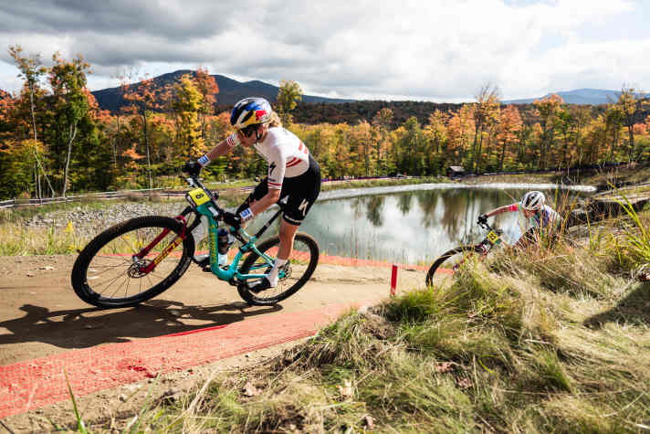 Laura Stigger does what she does best: ride in front!