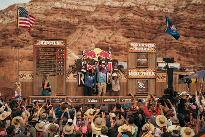 Robin Goomes, Georgia Astle and Casey Brown on the podium of the first Women's Rampage.