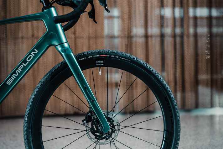 The carbon fork has a special "Raptour Dropout" with dropouts offset to the rear. This is intended to increase the vertical flex and absorb vibrations better.