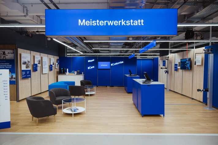 Etwas luftiger als der Bike-Laden um die Ecke: So schaut die Serviceannahme bei Decathlon in München aus.