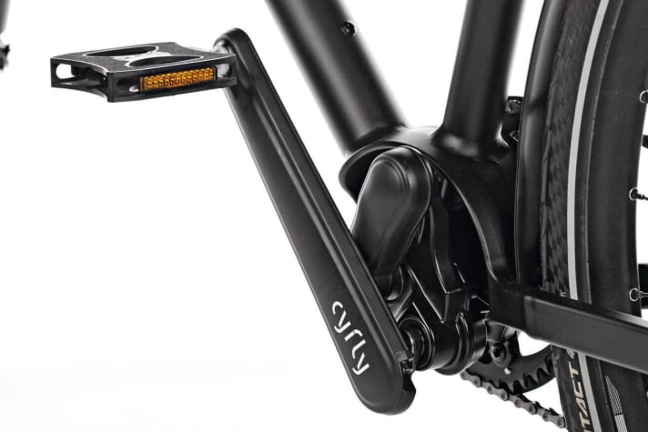 An ensemble of push rods and connecting rods ensures that the Cyfly crank reaches its greatest virtual length and thus more torque when pedalling downwards.