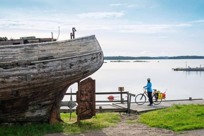 Cycling by the water in the Finnish archipelago.