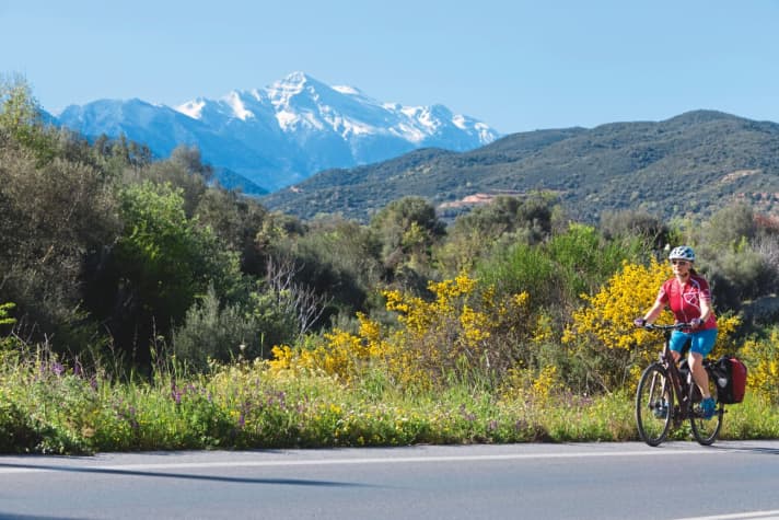 A constant companion: the view of the snow-covered peaks of the Taygetos