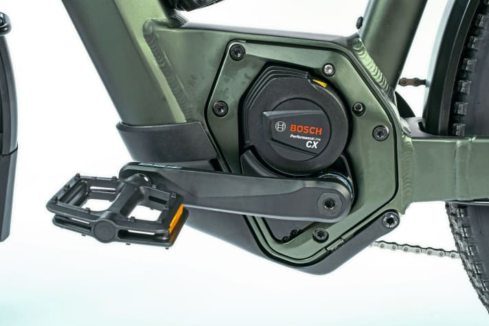 Vertical, compact installation position of the motor on the Canyon: stabilises the frame structure