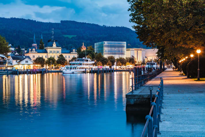 Bregenz harbour: the provincial capital of Vorarlberg in the soft evening light.