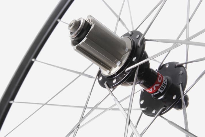   A heavy rim and stiff spokes create a stiff rear wheel.