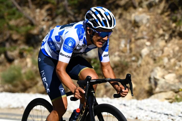 Richard Carapaz avec le maillot de leader du classement de la montagne
