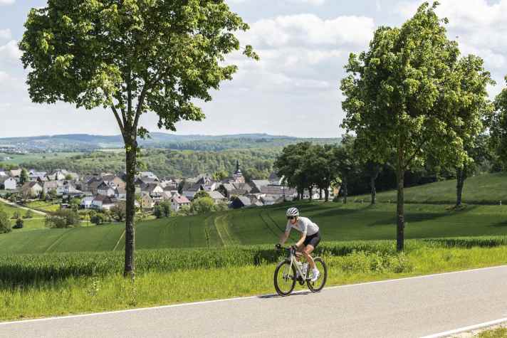 Voyage à vélo à Coblence : allée avec vue sur Dornholzhausen dans le district Rhin-Lahn.