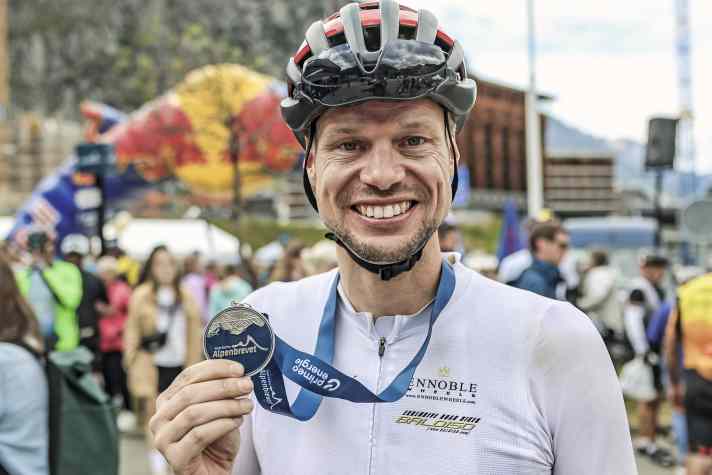 Ulli Fella won his finisher's medal on the Platinum Tour over 267 kilometres and 6800 vertical metres