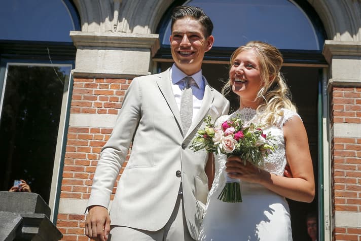 Wout van Aert et Sarah De Bie lors de leur mariage en 2018.
Photo : DPA Picture Alliance