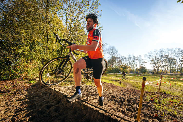 Feat of strength: Deep sand and running obstacles rob the author of his scarce reserves