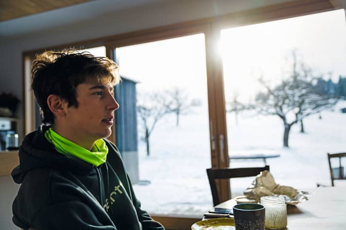 Emil Herzog looks out over the hills of the Allgäu from the living room of his parents' house
