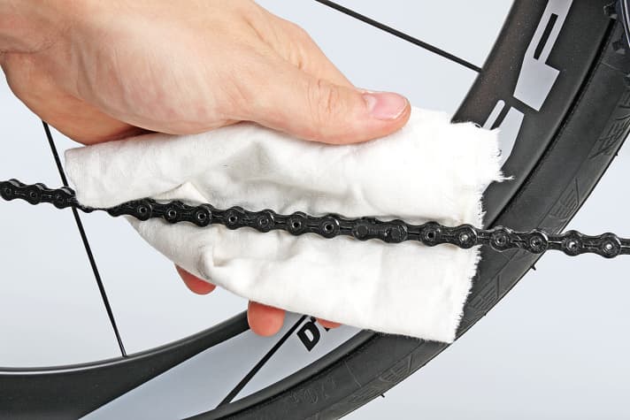 The bike chain gets the most dirt and therefore needs a lot of lubricant.