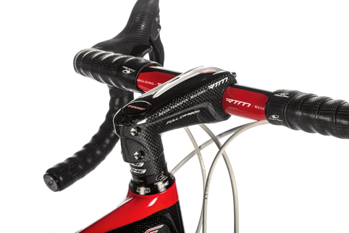   The stiff carbon stem, like the handlebars, comes from Time