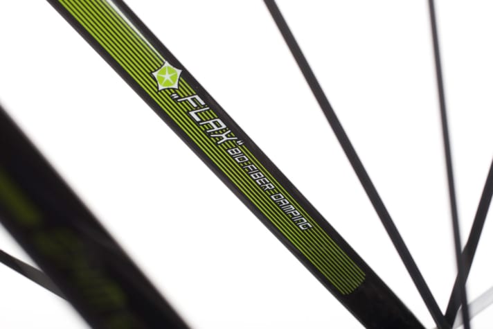   Die gezielte Mischung von Carbon- und Flachsfasern in Hinterbaustreben und Gabel sollen die Dämpfung verbessern.