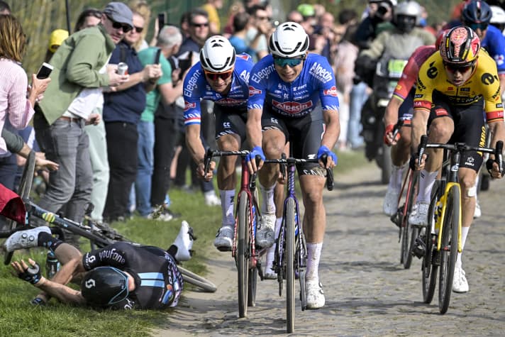 After a collision with Mathieu van der Poel, John Degenkolb crashed at Paris-Roubaix last year.