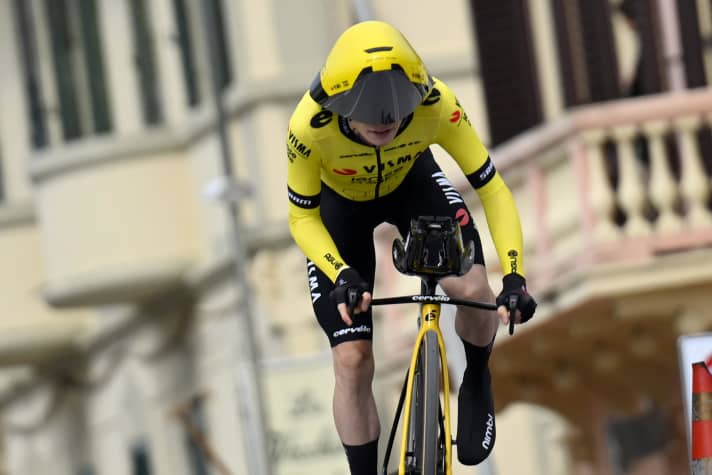 Jonas Vingegaard beim Auftaktzeitfahren von Tirreno-Adriatico: Als Bester seines Teams wurde er Neunter