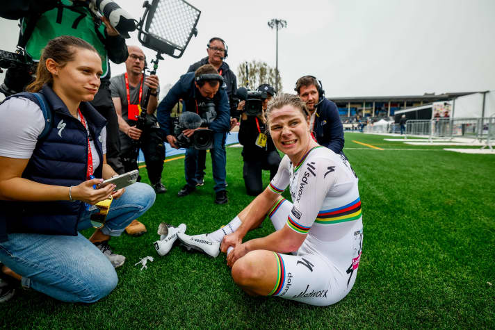 Giving her all: Winner Lotte Kopecky