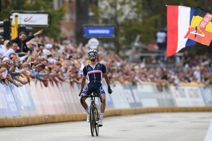 Julian Alaphilippe during his World Championship victory in Leuven 2021