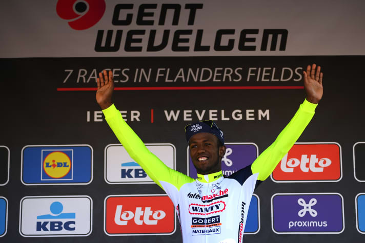 Biniam Girmay après son triomphe à Gand-Wevelgem