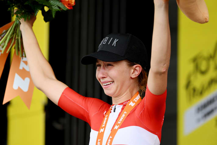 Cecilie Uttrup Ludwig is in tears after her stage win