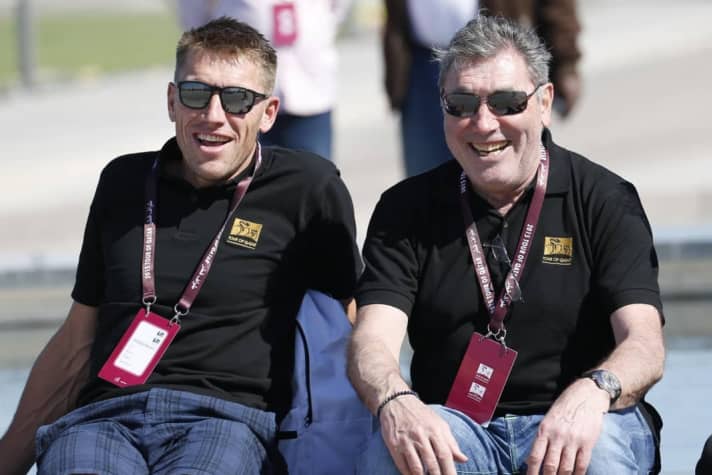 Axel Merckx (left) and Eddy Merckx together at the 2015 Tour of Qatar
