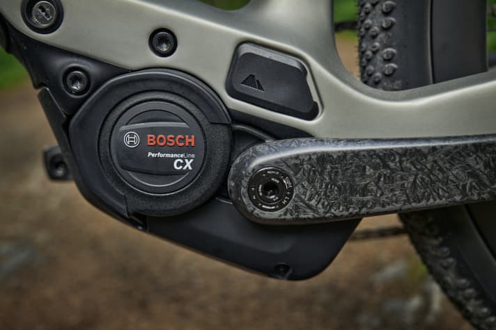   The visually striking Bosch mid-motor powers the Grail.
