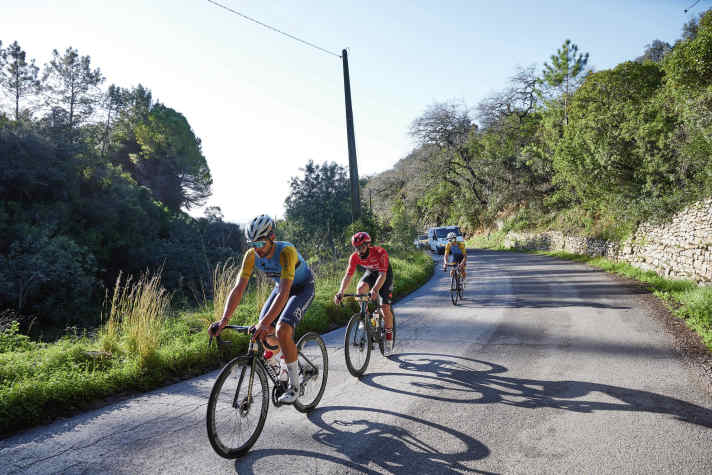 Leader - Filipe Francisco (left) was the fastest at the Granfondo, during the week he assembles bikes for tourists