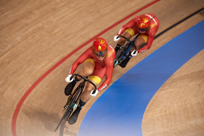 Team sprinting in a two- or three-man team is one of six Olympic disciplines in track cycling.