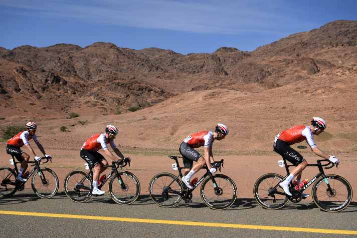 Heat-free my arse: Max Walscheid (right) is back to hard work in Saudi Arabia, as here in 2023