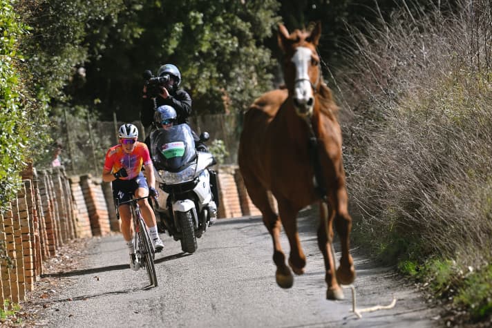 Un cheval déchaîné a couru sur la piste devant Demi Vollering