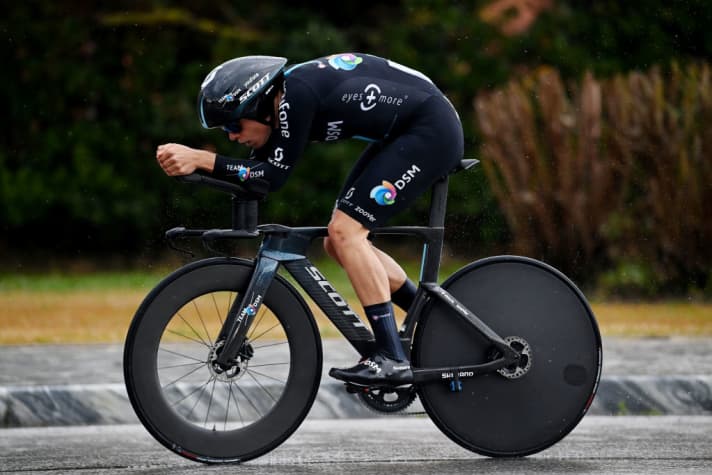 Marius Mayrhofer bei der Zeitfahr-Etappe von Tirreno-Adriatico im März 2023