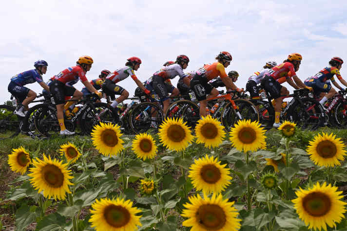 The peloton at the Tour de France Femmes 2023