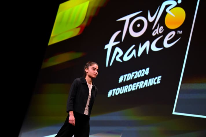 Ricarda Bauernfeind lors de la présentation du parcours du Tour de France Femmes 2024