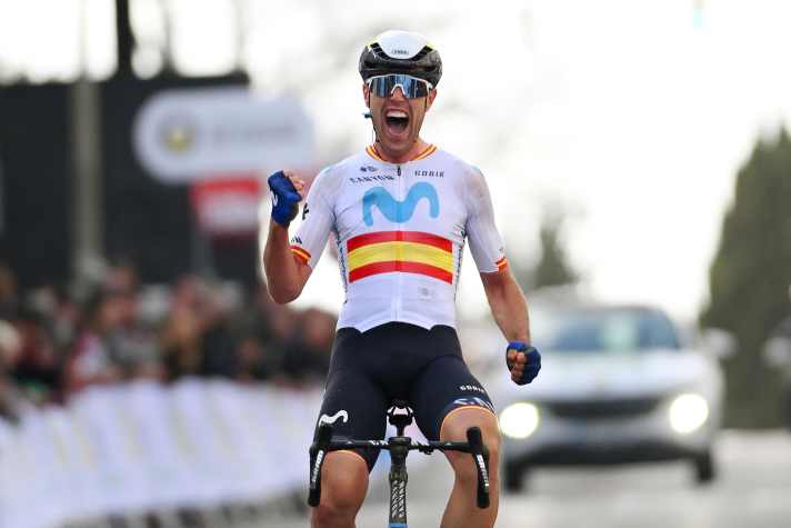 Succès douteux : Oier Lazkano a fêté six de ses sept victoires professionnelles sous le maillot de l'équipe Movistar, comme ici lors de la Clasica Jaen