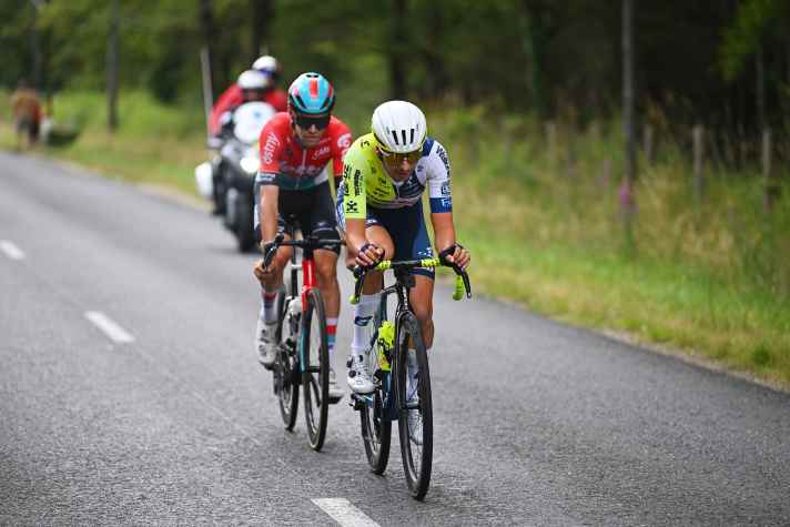 Kobe Goossens and Brent Van Moer were briefly on the breakaway.
