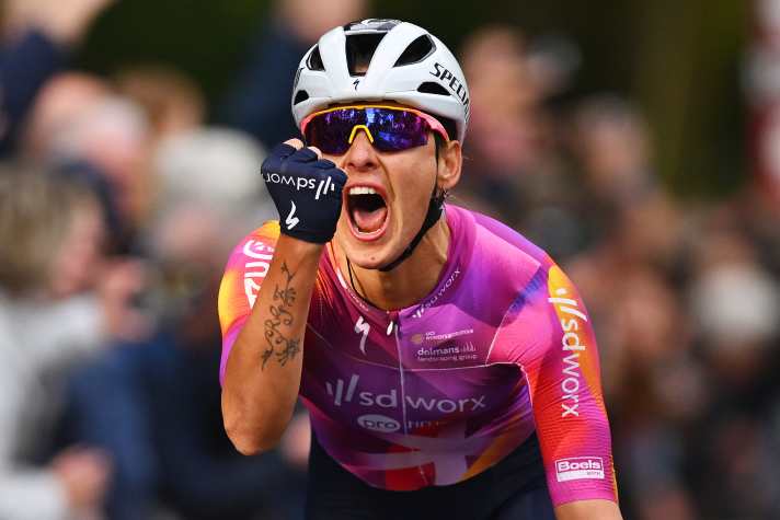 Winner's fist: Barbara Guarischi celebrates after the 4th stage