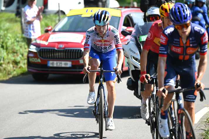 Primož Roglič en chaussettes courtes sur l'étape 12 du Tour de France 2025