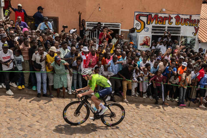 Tadej Pogacar on his way to the World Championship title a week ago in Rwanda