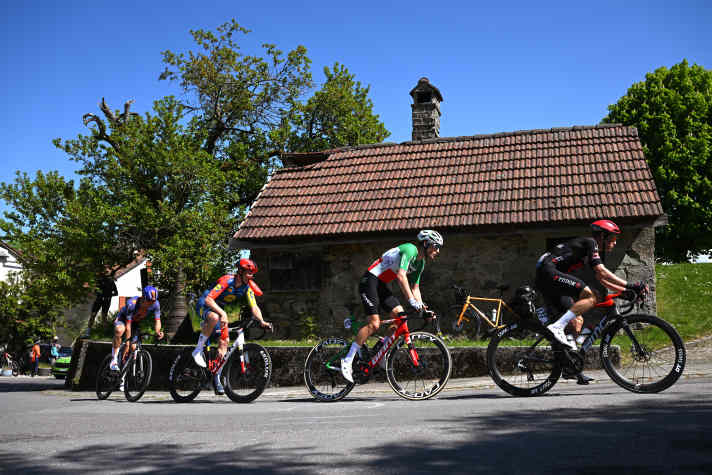 The four-man leading group of the day.