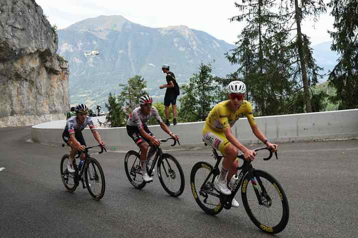 Die drei besten Fahrer des Tages: Remco Evenepoel (Red Bull - BORA – hansgrohe), Isaac del Toro (UAE - Emirates - XRG) und Tadej Pogacar (UAE - Emirates - XRG).