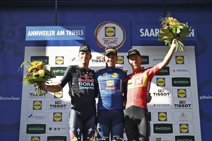 Winning trio: Danny van Poppel, Mads Pedersen, Tobias Halland Johannessen