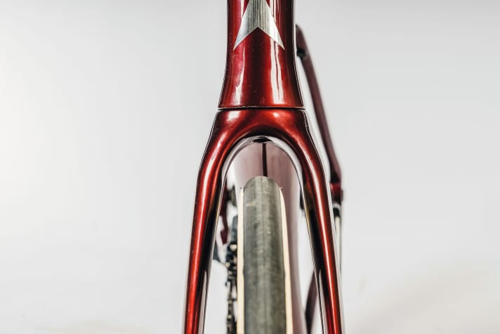 Durch ausgestellte Gabelscheiden passen breite (Gravel-)Reifen